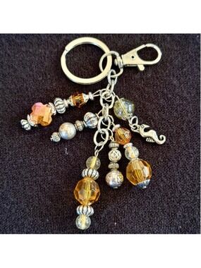 NEW Amber Silver Beaded Bag Charm Keychain Handmade One of a Kind (#5)